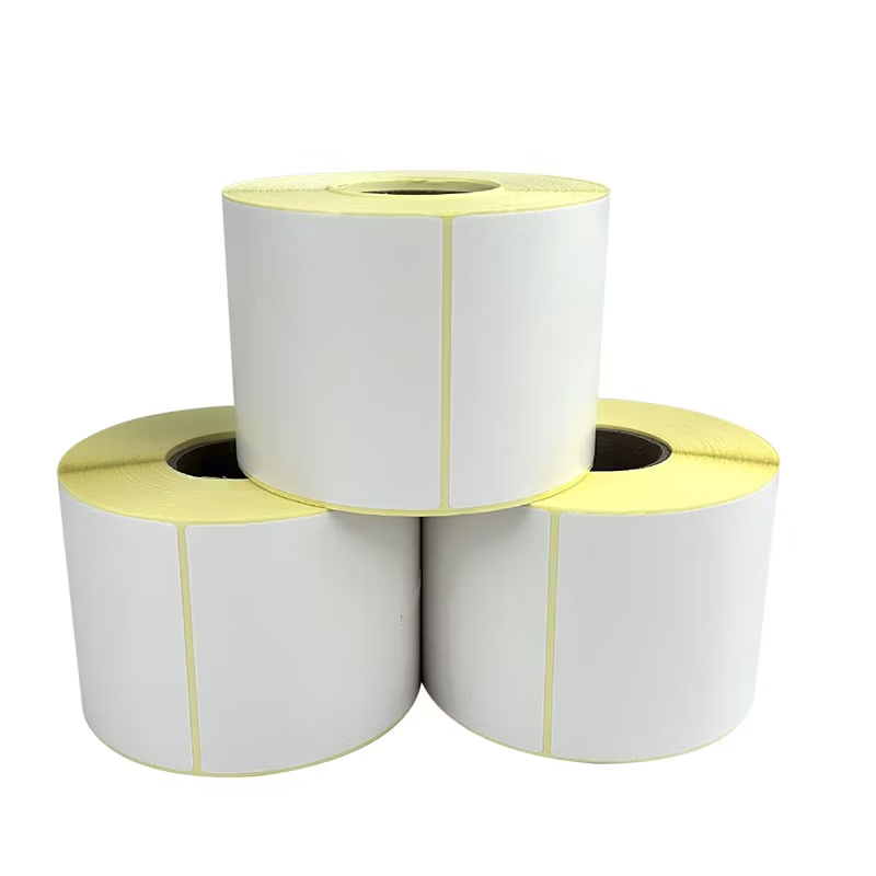 Papier thermique POS 65 g/m&sup2; + adh&eacute;sif thermofusible antigel + papier antiadh&eacute;sif glassine jaune 50 g/m&sup2;